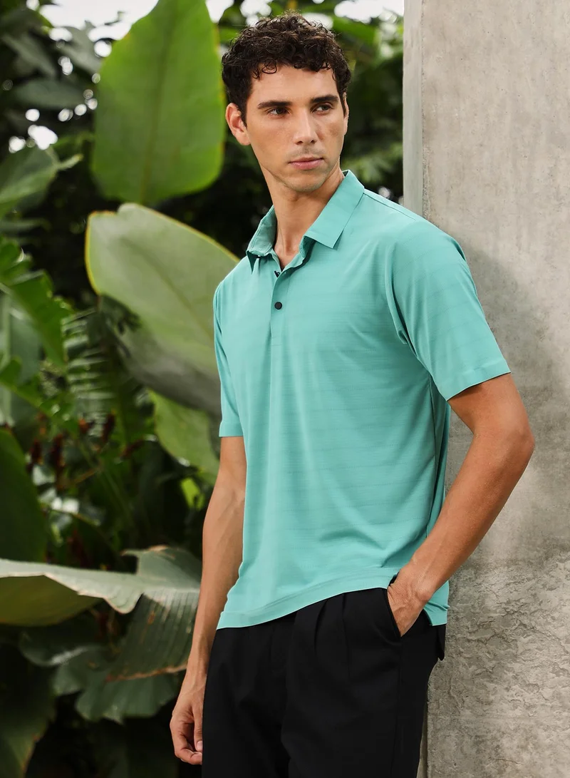 CAHOOT  Men's Aqua Green Seamless Gradient-Texture Polo T-Shirt for Men | Best Price UAE