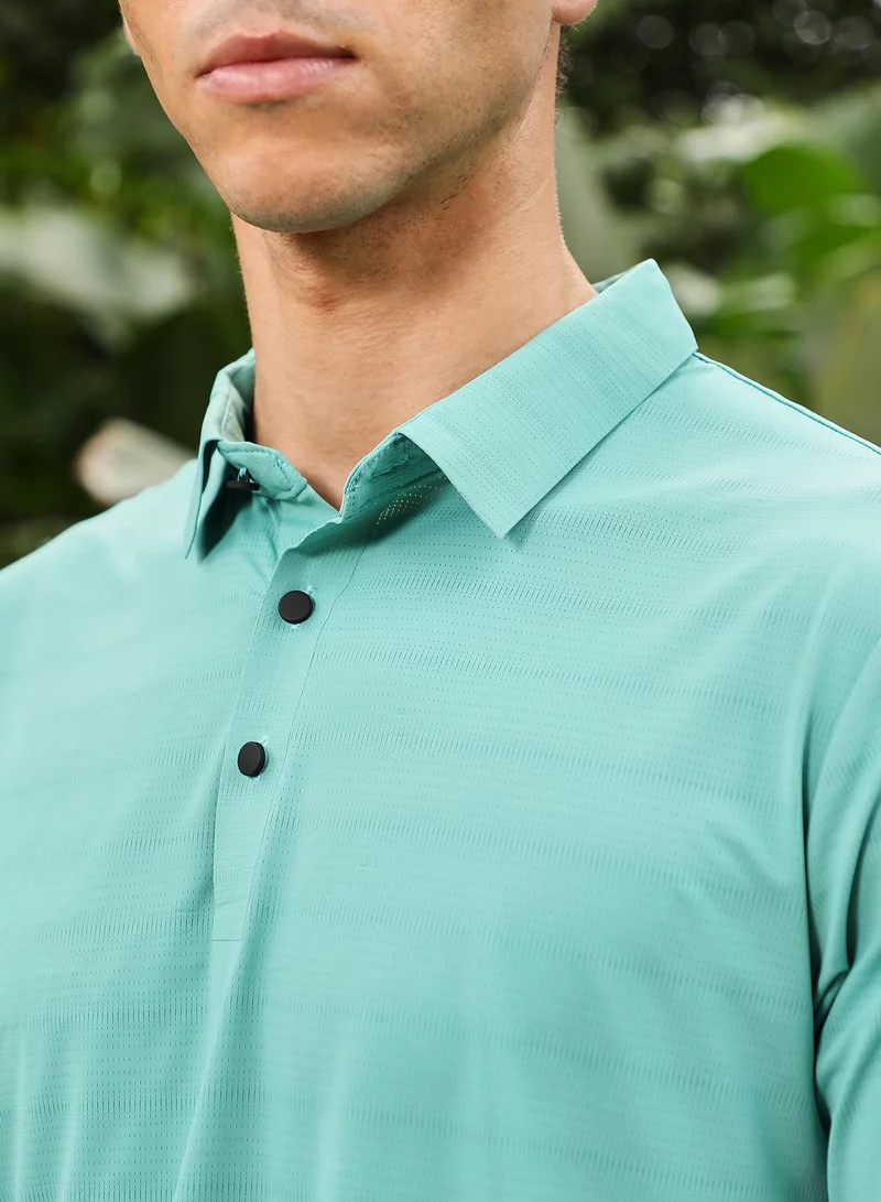 CAHOOT  Men's Aqua Green Seamless Gradient-Texture Polo T-Shirt for Men | Best Price UAE
