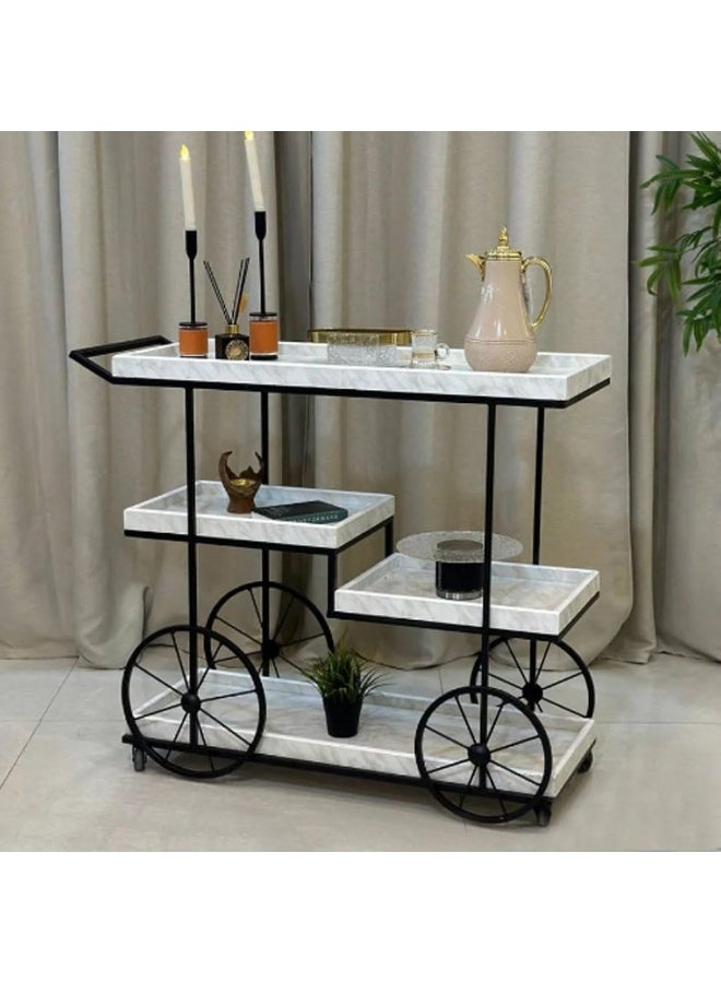 HOME TASTE Hometaste 3Tier Metal Serving Cart With Marble Shelf Your Ultimate Kitchen And Hospitality Companion With Secure Lockable Wheels Big 100X40X90Cm 