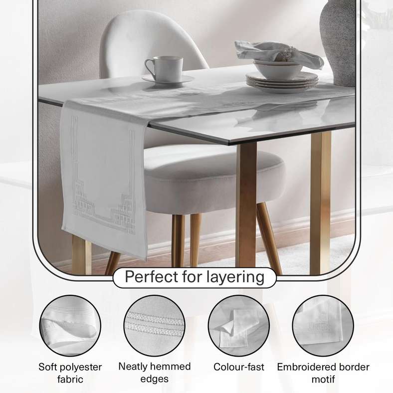 Pan Home Embroidered Table Runner 33x120cm - White - Image 4