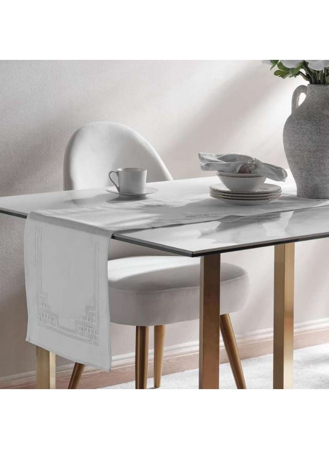 Pan Home مفرش طاولة مطرز 33x120 سم - أبيض - Image 1