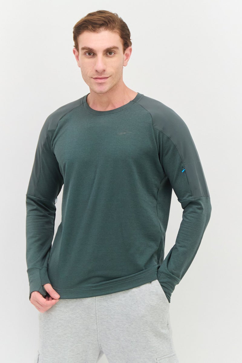 Brooks Men Sportswear Fit Long Sleeves Running Sweatshirt, Olive  - Image 1