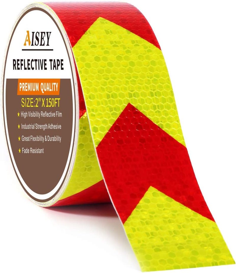 AISEY Reflective Tape Waterproof High Visibility Red & Yellow, Industrial Marking Tape Heavy Duty Hazard Caution Warning Safety Adhesive Tape Outdoor 2 Inch by 150 Feet - Image 1