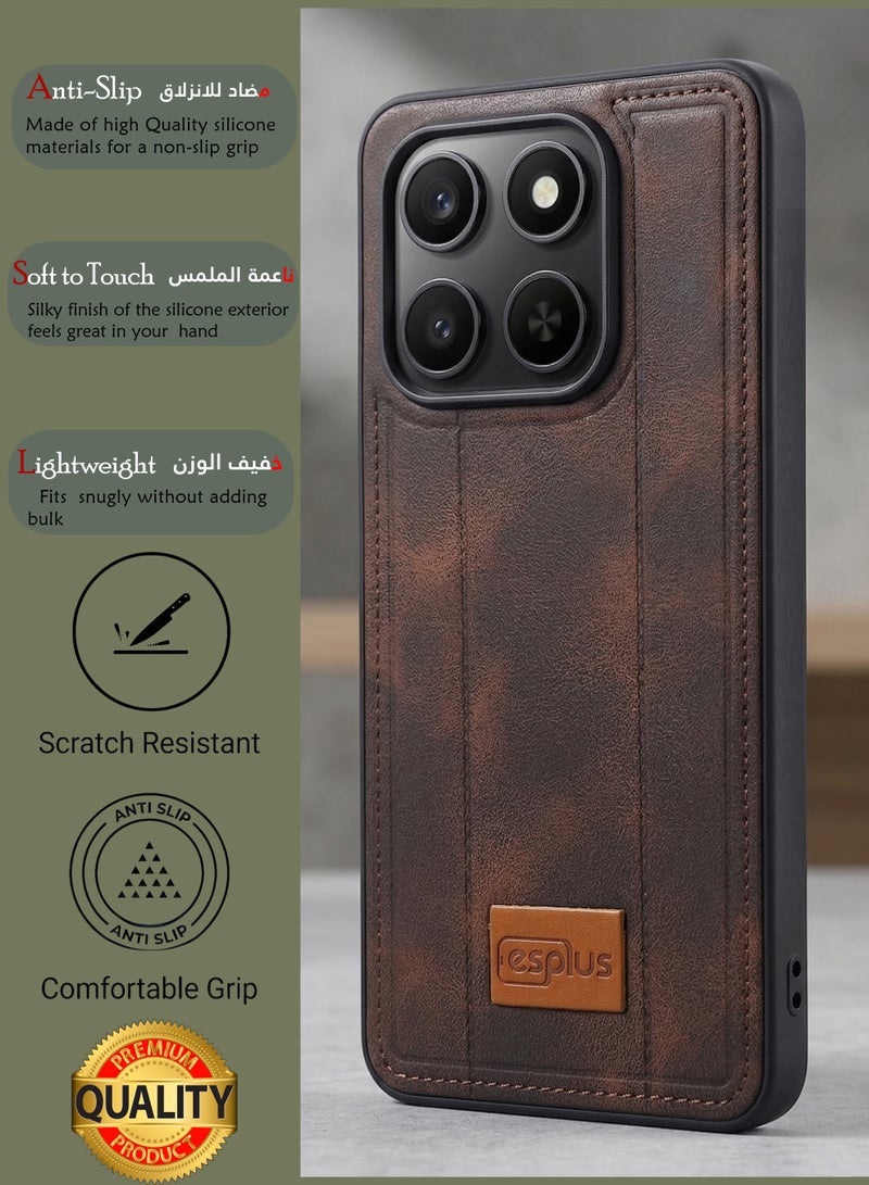 جراب خلفي فاخر من السيليكون بلمسة نهائية جلدية لهاتف Honor X7d | غطاء سيليكون عالي الجودة مصمم خصيصًا لهاتف Honor X7d | حماية فائقة من الصدمات، مقاوم للصدمات، مقاوم لبصمات الأصابع، ملمس مريح، جراب متين لحماية ظهر هاتف Honor X7d - أسود/بني - Image 2