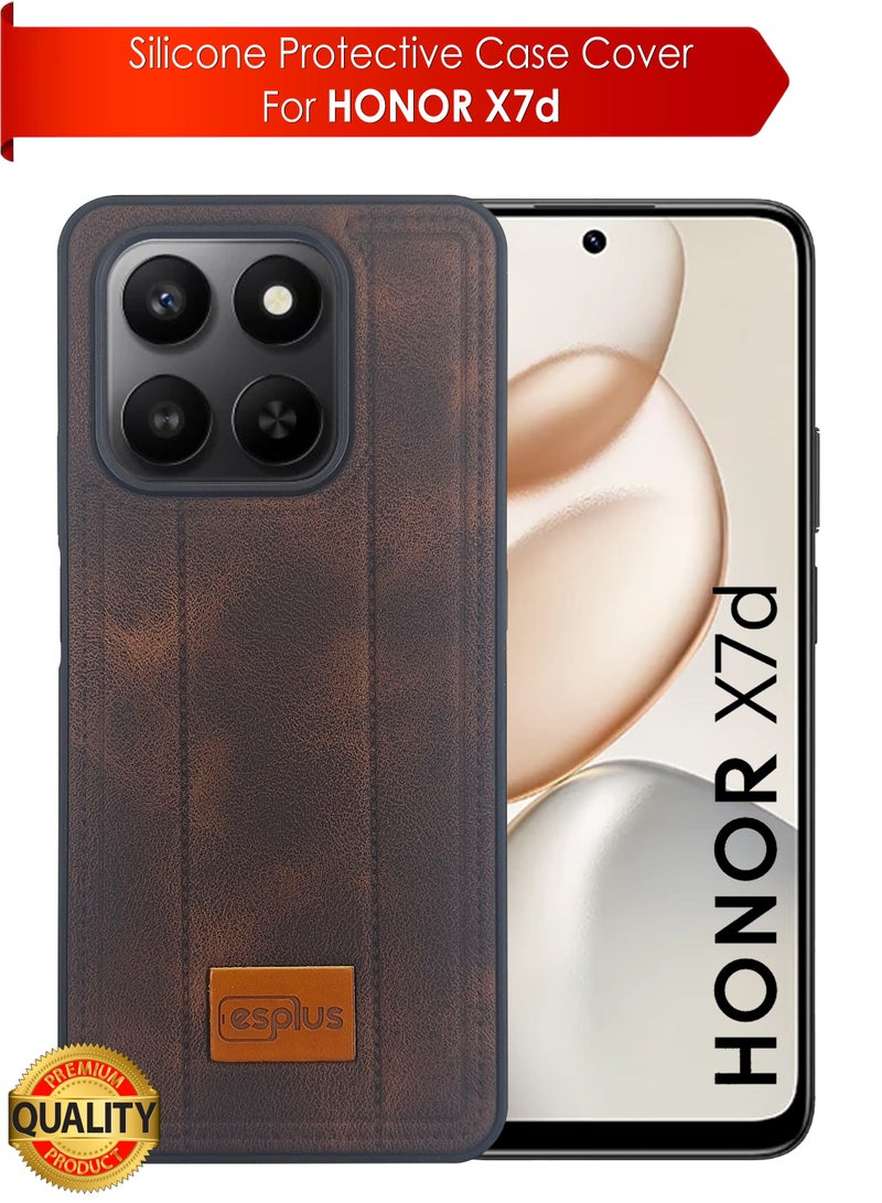 جراب خلفي فاخر من السيليكون بلمسة نهائية جلدية لهاتف Honor X7d | غطاء سيليكون عالي الجودة مصمم خصيصًا لهاتف Honor X7d | حماية فائقة من الصدمات، مقاوم للصدمات، مقاوم لبصمات الأصابع، ملمس مريح، جراب متين لحماية ظهر هاتف Honor X7d - أسود/بني - Image 1