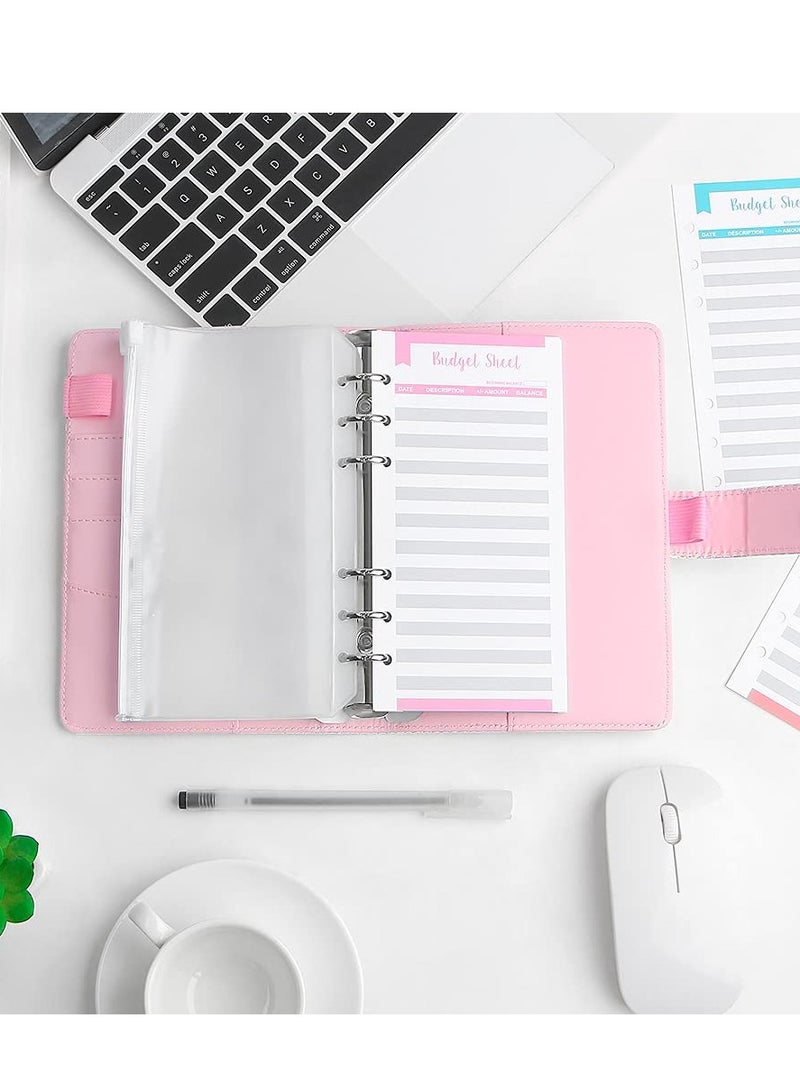 A6 Cash Envelopes Budget Binder,6 Ring Leather Notebook Binder Cover Binder Money Organizer Zippe Pockets,12pcs Expense Budget Sheets, 2pcs Letter Sticker Labels, Saving Cash Envelopes System (Pink) - Image 3