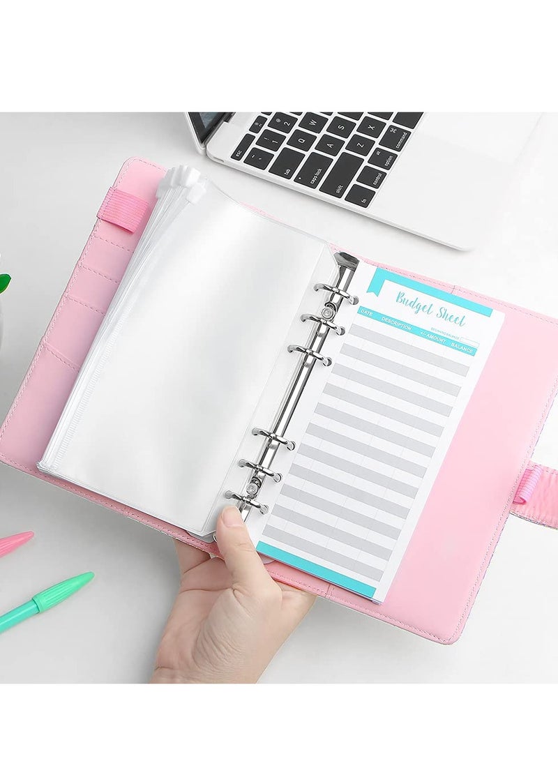 A6 Cash Envelopes Budget Binder,6 Ring Leather Notebook Binder Cover Binder Money Organizer Zippe Pockets,12pcs Expense Budget Sheets, 2pcs Letter Sticker Labels, Saving Cash Envelopes System (Pink) - Image 5