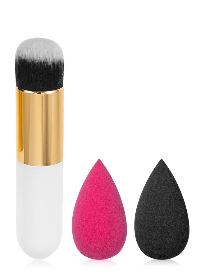 Gleva Powder Foundation Brush & 2Pcs Makeup Blender Combo Set, Premium Flat Top Kabuki Brush for Liquid & Cream Makeup with Professional Make up Sponge for Perfect Blending & Smooth Application - Image 1