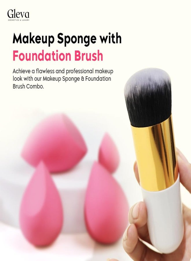 Gleva Powder Foundation Brush & 2Pcs Makeup Blender Combo Set, Premium Flat Top Kabuki Brush for Liquid & Cream Makeup with Professional Make up Sponge for Perfect Blending & Smooth Application - Image 2