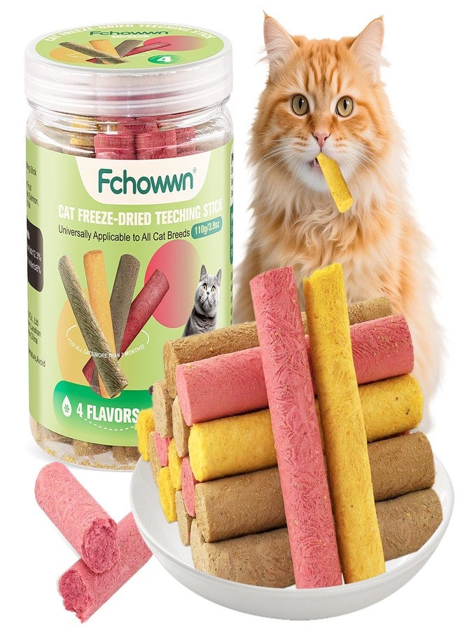 Fchowwn 4 Flavors/110g Freeze-Dried Cat Treats,Chew Sticks for Cats and Dogs,Cats Dental Healthy and Hairball Control,Digestive Health Support,(Beef,Cat Grass Salmon,Chicken Pumpkin,Chicken Dragon Fruit) - Image 1