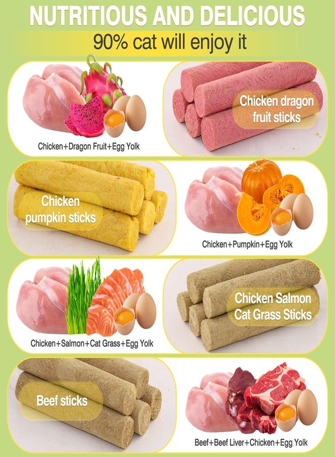 Fchowwn 4 Flavors/110g Freeze-Dried Cat Treats,Chew Sticks for Cats and Dogs,Cats Dental Healthy and Hairball Control,Digestive Health Support,(Beef,Cat Grass Salmon,Chicken Pumpkin,Chicken Dragon Fruit) - Image 2