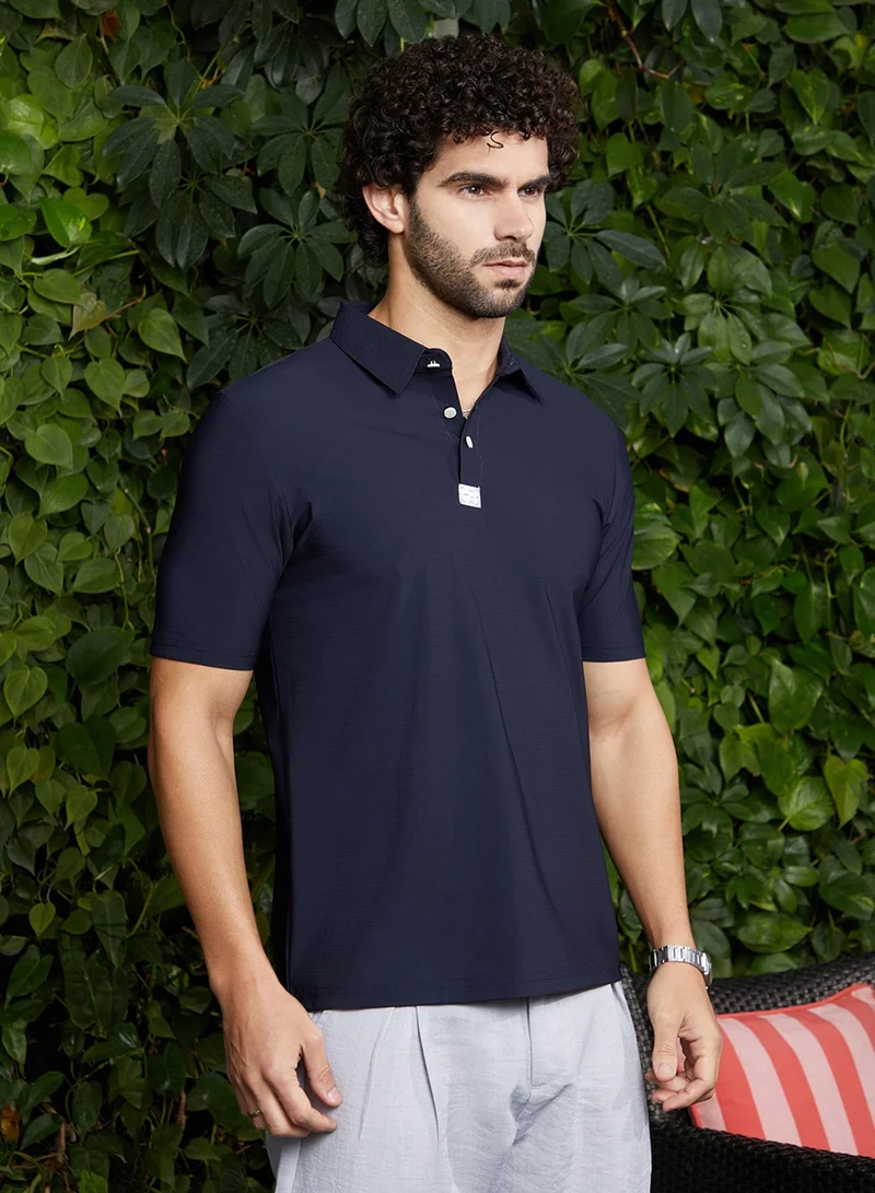 Campus Sutra Men's Navy Blue Seamless Waffle Polo T-Shirt
