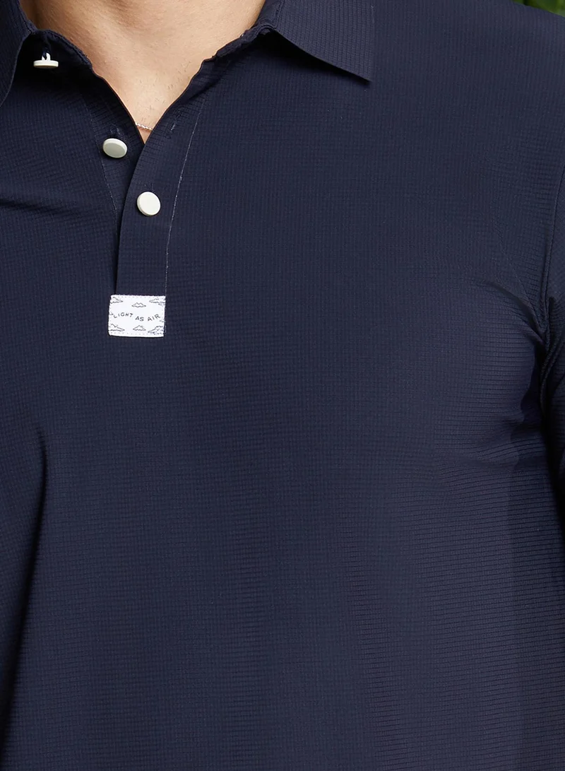 Campus Sutra Men's Navy Blue Seamless Waffle Polo T-Shirt