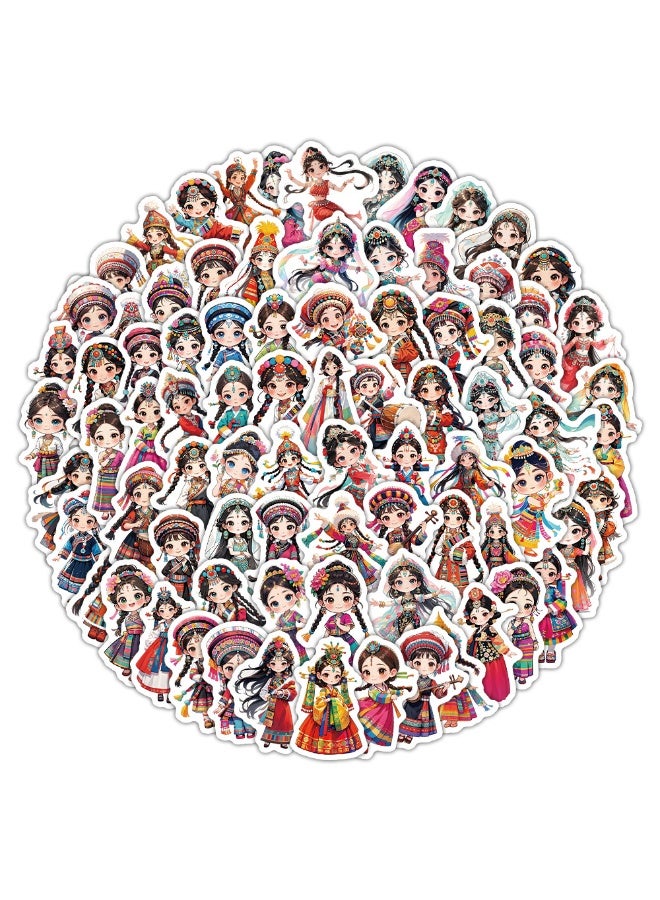 NIBEMINENT 90 Pcs Ethnic Girl Clothing Deco Kit Waterproof Stickers, High Definition Printing Bright Colors, Suitable for Laptop Skateboard Luggage Water Bottle Guitar DIY - Image 3