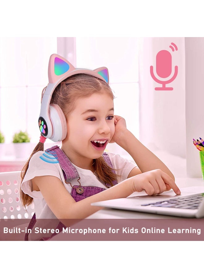Kids Bluetooth Wireless Over-Ear Cat Ear Headphones with Microphone for Kids, Teens & Adults, LED Cat Ear Design, Foldable, Pink | Model: CE-BT05 - Image 5