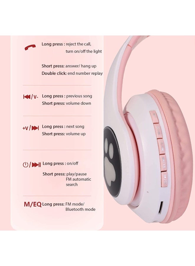 Kids Bluetooth Wireless Over-Ear Cat Ear Headphones with Microphone for Kids, Teens & Adults, LED Cat Ear Design, Foldable, Pink | Model: CE-BT05 - Image 2