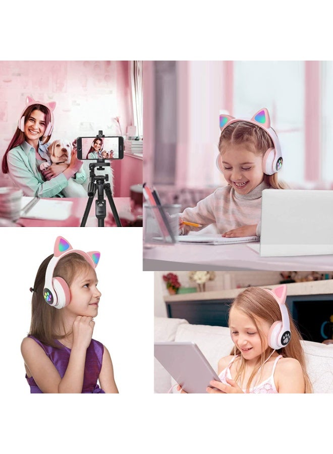 Kids Bluetooth Wireless Over-Ear Cat Ear Headphones with Microphone for Kids, Teens & Adults, LED Cat Ear Design, Foldable, Pink | Model: CE-BT05 - Image 3