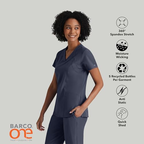 BARCO One Racer Classic Fit Scrub Top for Women – Steel, 4-Pocket V-Neck Scrub Shirt w/ 360 Spandex Stretch, Moisture Wicking, Anti-Static and Quick-Shed – Small, Regular Fit - Image 3