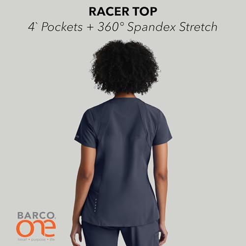 BARCO One Racer Classic Fit Scrub Top for Women – Steel, 4-Pocket V-Neck Scrub Shirt w/ 360 Spandex Stretch, Moisture Wicking, Anti-Static and Quick-Shed – Small, Regular Fit - Image 2