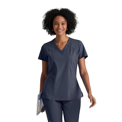 BARCO One Racer Classic Fit Scrub Top for Women – Steel, 4-Pocket V-Neck Scrub Shirt w/ 360 Spandex Stretch, Moisture Wicking, Anti-Static and Quick-Shed – Small, Regular Fit - Image 1