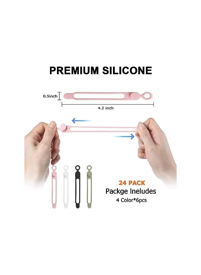 PROMASS 24Pcs Silicone Cable Straps Cord Organizer for Bundling Earphone, Phone Charger, Computer Cords, Reusable Cable Ties Wire Organizer in Home,Office,Kitchen,School - Image 2