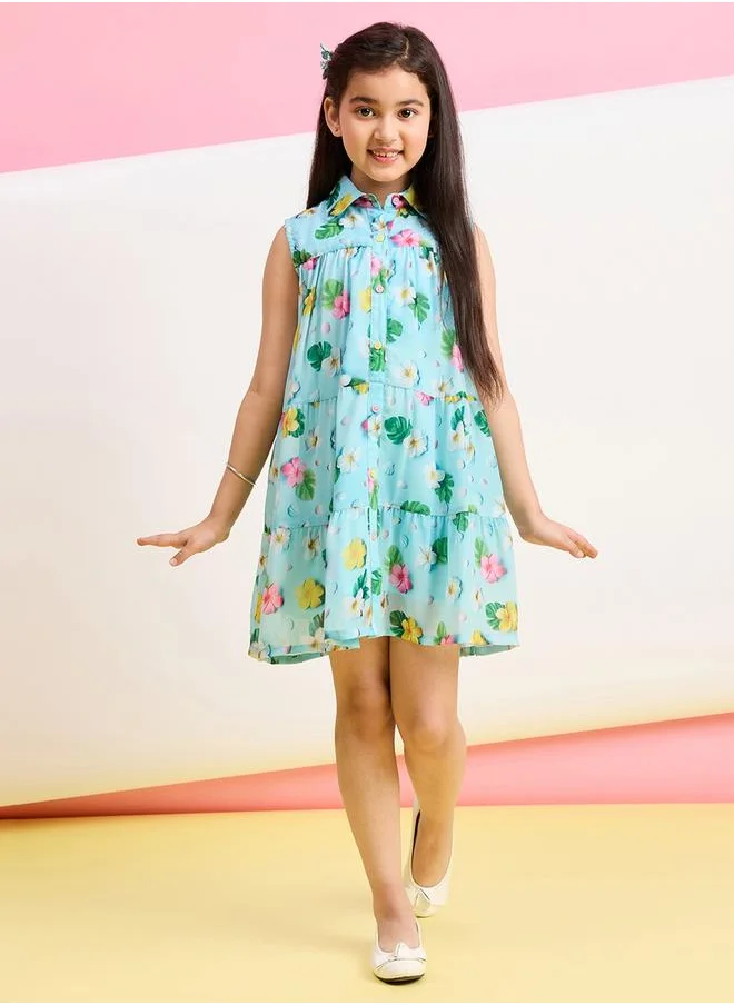 Stylo Bug Floral Print Collared Sleeveless Dress by Styli