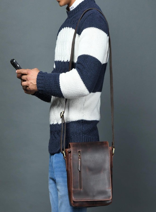 MaheTri Men's Daily Messenger Leather Bag | Vintage Dark Brown Premium Buffalo Leather Crossbody Bag with Brass Hardware & Adjustable Strap | Multiple Zipper Compartments | Magnetic Closure - Image 5
