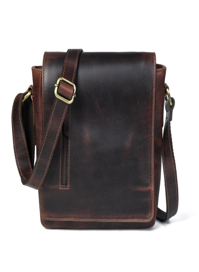 MaheTri Men's Daily Messenger Leather Bag | Vintage Dark Brown Premium Buffalo Leather Crossbody Bag with Brass Hardware & Adjustable Strap | Multiple Zipper Compartments | Magnetic Closure - Image 1