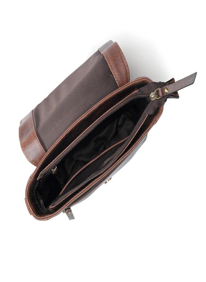 MaheTri Men's Daily Messenger Leather Bag | Vintage Dark Brown Premium Buffalo Leather Crossbody Bag with Brass Hardware & Adjustable Strap | Multiple Zipper Compartments | Magnetic Closure - Image 4
