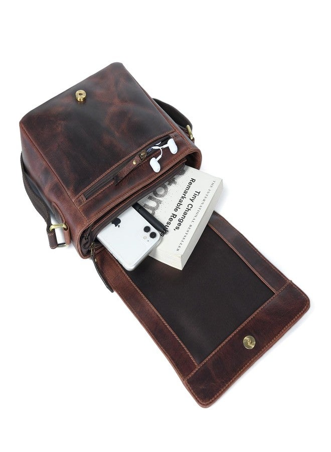 MaheTri Men's Daily Messenger Leather Bag | Vintage Dark Brown Premium Buffalo Leather Crossbody Bag with Brass Hardware & Adjustable Strap | Multiple Zipper Compartments | Magnetic Closure - Image 2