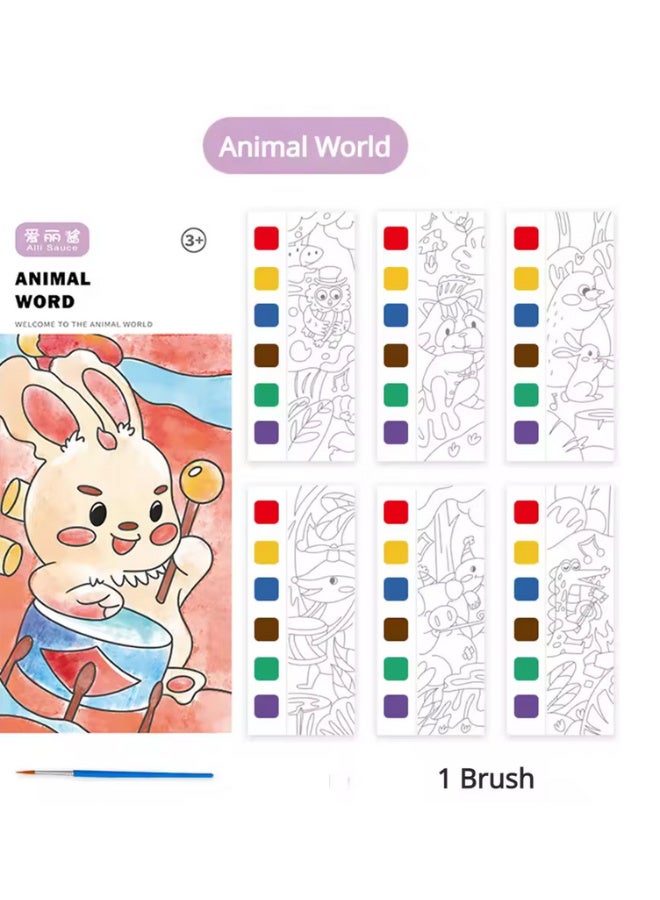 *Animal World Coloring Book* 🎨 Get ready for a fun-filled adventure with the cutest animals! The book contains 12 watercolor coloring pages* with cute drawings of jungle animals, rabbits, birds, and more! Each page has watercolors ready* – all you have to do is wet the brush and start coloring 🖌️💦 Suitable for children 3 years and older - Safe and easy to use - Develops creativity and concentration skills - Perfect for entertainment and gifts