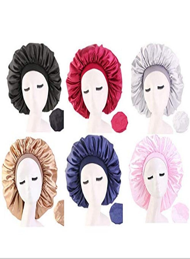 ubrand Deepth 6 Pieces Extra Large Sleep Cap Jumbo Cap Large Satin Bonnet with Comfort Elastic Band (Solid 6pack) - Image 1
