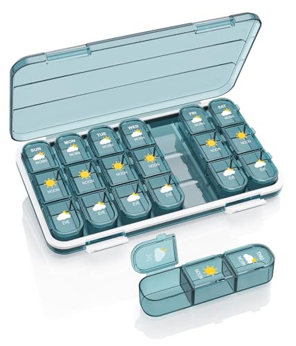 Pill Organizer 3 Times A Day 7 Day Pill Box Acedada Weekly Travel Pill Container Large Medicine Dispenser Vitamins Case Supplements Holder Organizer Blue