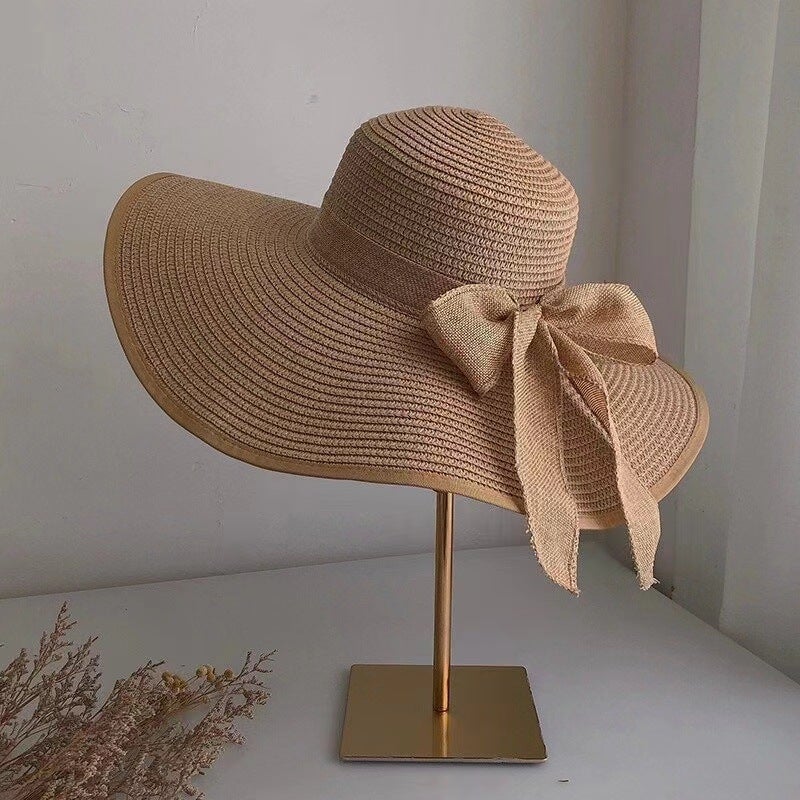 Summer Wide Brim Sun Hat Womens Beach Fashion Khaki - Image 1