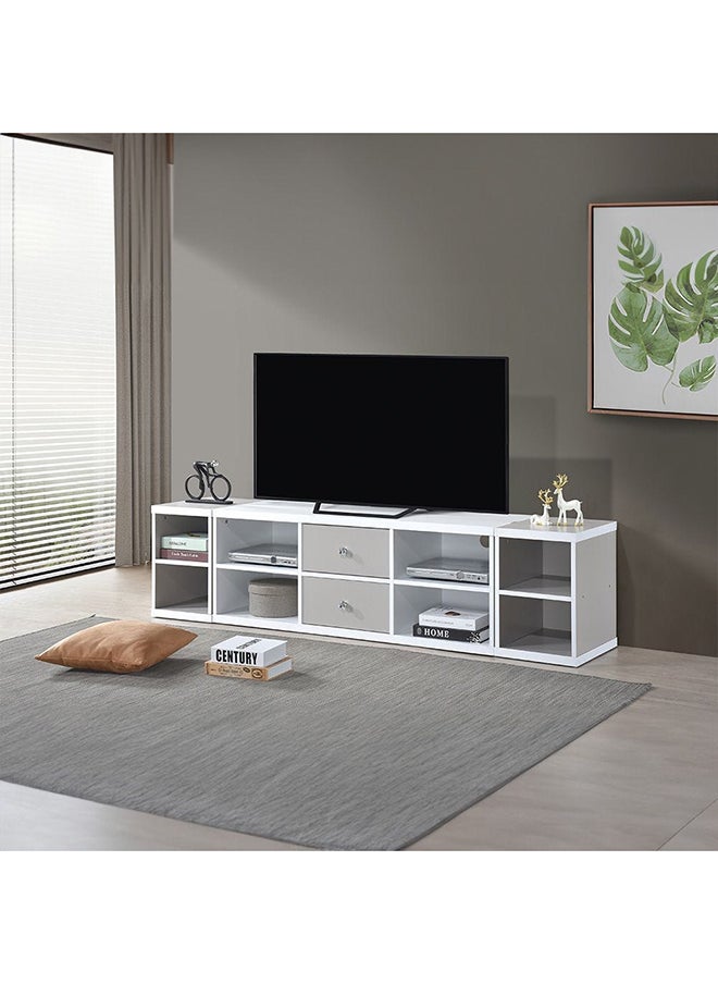DANUBE HOME خزانة تلفزيون برايم لما يصل إلى 65 بوصة للترفيه التلفزيوني، وحدة حائط بتصميم عصري، حامل تلفزيون خشبي لغرفة المعيشة وغرفة النوم، رف تلفزيون بطول 180 × عرض 40 × ارتفاع 44.5 سم أبيض/رمادي  - Image 1