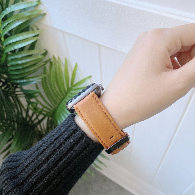 Crazy Horse Texture + Flat Texture Leather Watch Band For Apple Watch Series 9&8&7 41mm / SE 3&SE 2&6&SE&5&4 40mm / 3&2&1 38mm(Dark Brown)