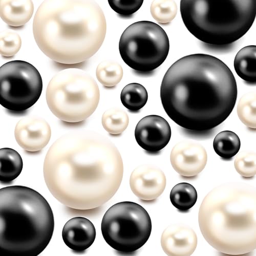 Zsynka 200 Pieces Floating NO Hole Pearls for Vases,Creamy White,Black Floating Beads for Centerpieces,Floatings Candles,Makeup Brush Beads,Artificial Fake Pearl,Home Weddings Table Centerpieces Party Decor - Image 1