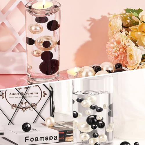Zsynka 200 Pieces Floating NO Hole Pearls for Vases,Creamy White,Black Floating Beads for Centerpieces,Floatings Candles,Makeup Brush Beads,Artificial Fake Pearl,Home Weddings Table Centerpieces Party Decor - Image 2