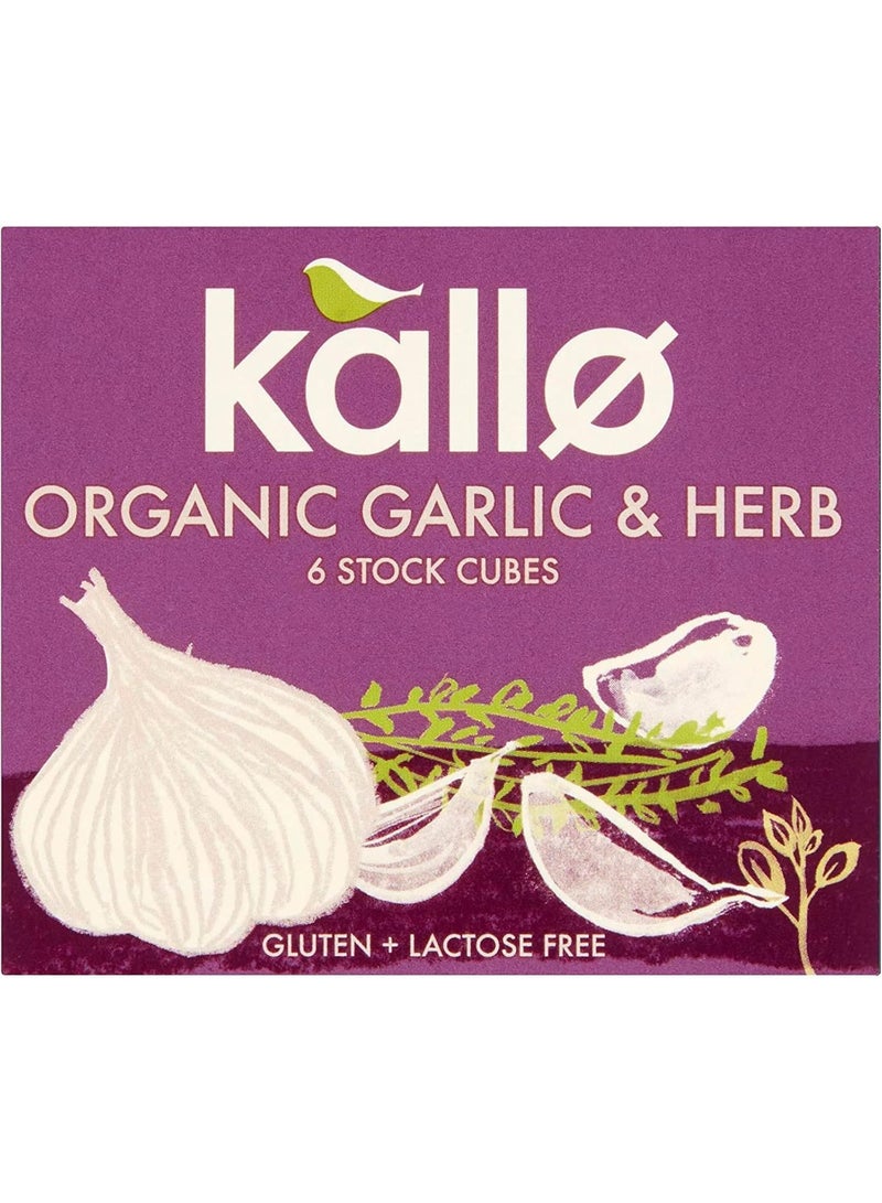 كالو 6 مكعبات مرق ثوم وأعشاب عضوية خالية من الغلوتين ومناسبة للنباتيين ومرضى الاضطرابات الهضمية بدون ألوان أو نكهات أو مواد حافظة اصطناعية مرق نباتي ممتاز للمرق وصلصة الحساء والمرق 66 جرام - Image 1