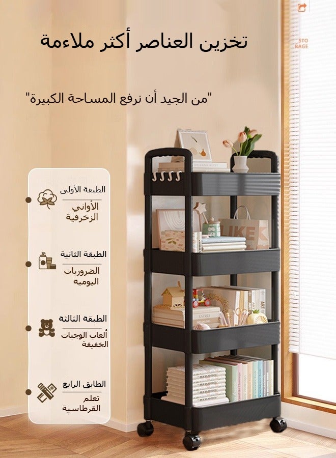 BLOOMING TIME Rolling Utility Cart , Multifunctional Storage Organizer, Rolling Cart with Plastic Shelf &  Wheels, for Kitchen, Bathroom, Living Room, Office ( 4-Tier, Black)  - Image 2