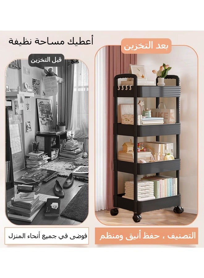 BLOOMING TIME Rolling Utility Cart , Multifunctional Storage Organizer, Rolling Cart with Plastic Shelf &  Wheels, for Kitchen, Bathroom, Living Room, Office ( 4-Tier, Black)  - Image 4