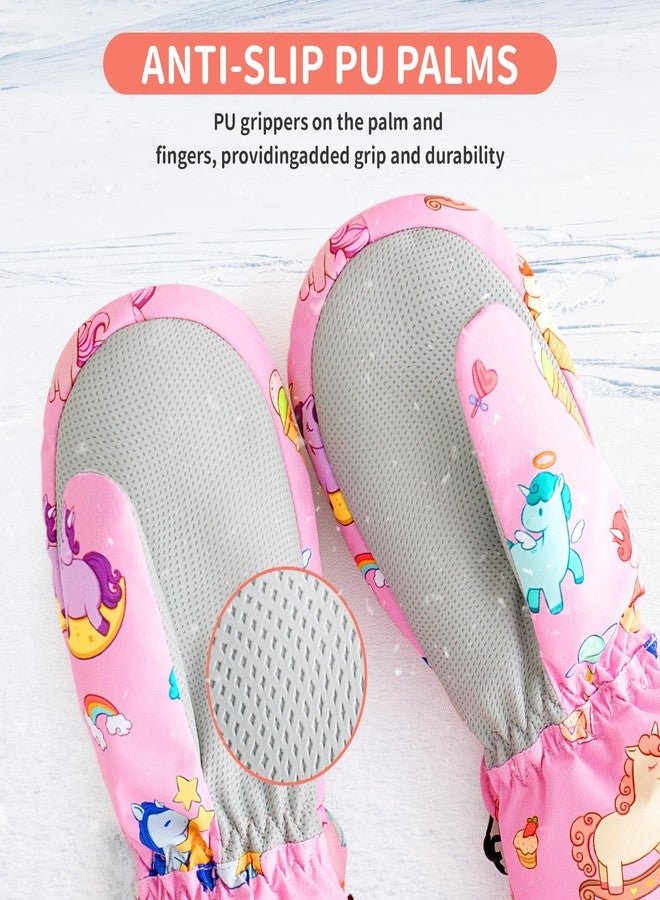 Caudblor Kids Mittens for Age 2-4,5-7,8-10,Pink Toddler Waterproof Long Cuff Winter Mittens Gloves for Girls, Little Girl Fleece Lined Snow Mittens, Lightweight Childrens Mittens for Skiing,Skating - Image 2
