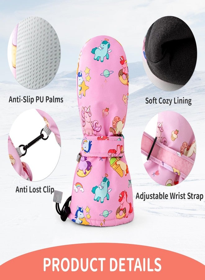 Caudblor Kids Mittens for Age 2-4,5-7,8-10,Pink Toddler Waterproof Long Cuff Winter Mittens Gloves for Girls, Little Girl Fleece Lined Snow Mittens, Lightweight Childrens Mittens for Skiing,Skating - Image 4