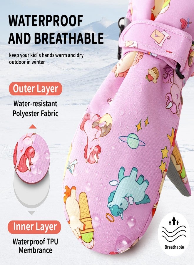 Caudblor Kids Mittens for Age 2-4,5-7,8-10,Pink Toddler Waterproof Long Cuff Winter Mittens Gloves for Girls, Little Girl Fleece Lined Snow Mittens, Lightweight Childrens Mittens for Skiing,Skating - Image 3