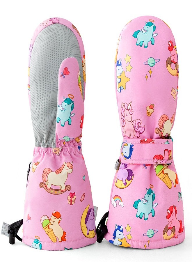 Caudblor Kids Mittens for Age 2-4,5-7,8-10,Pink Toddler Waterproof Long Cuff Winter Mittens Gloves for Girls, Little Girl Fleece Lined Snow Mittens, Lightweight Childrens Mittens for Skiing,Skating - Image 1