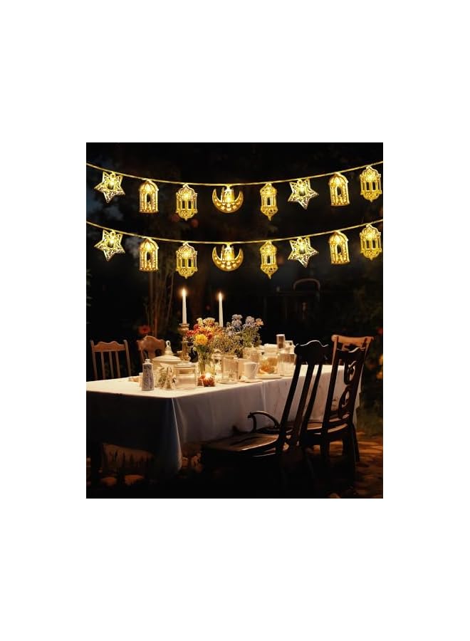 The Bros أضواء سلسلة زينة عيد الأضحى، 10.3 قدم 20 LED قمر ونجمة فوانيس رمضان، زينة رمضان أضواء ليلية لمهرجان عيد الميلاد المنزل غرفة النوم الحديقة الزفاف عيد الميلاد - Image 3