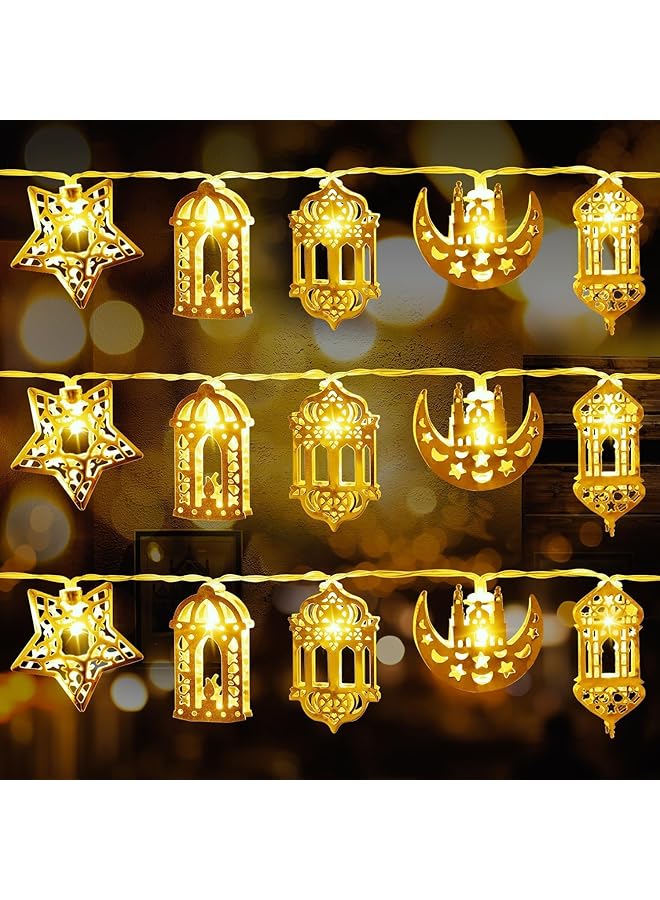 The Bros أضواء سلسلة زينة عيد الأضحى، 10.3 قدم 20 LED قمر ونجمة فوانيس رمضان، زينة رمضان أضواء ليلية لمهرجان عيد الميلاد المنزل غرفة النوم الحديقة الزفاف عيد الميلاد - Image 1