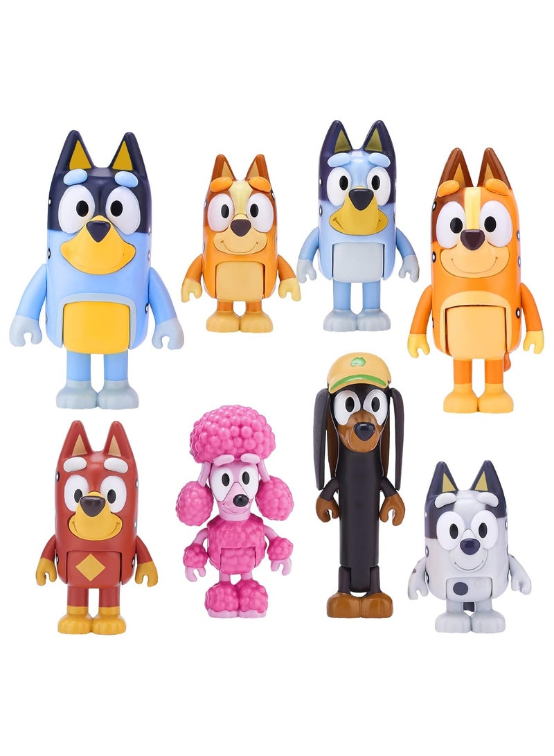 مجموعة ألعاب بلوي مذهلة مكونة من 8 قطع من ألعاب العائلة والأصدقاء بلوي، بينجو، بانديت، تشيلي، كوكو، سنيكرز، شخصيات مجسمة مفصلية ملونة صدئة مقاس 2.5 سم - Image 1