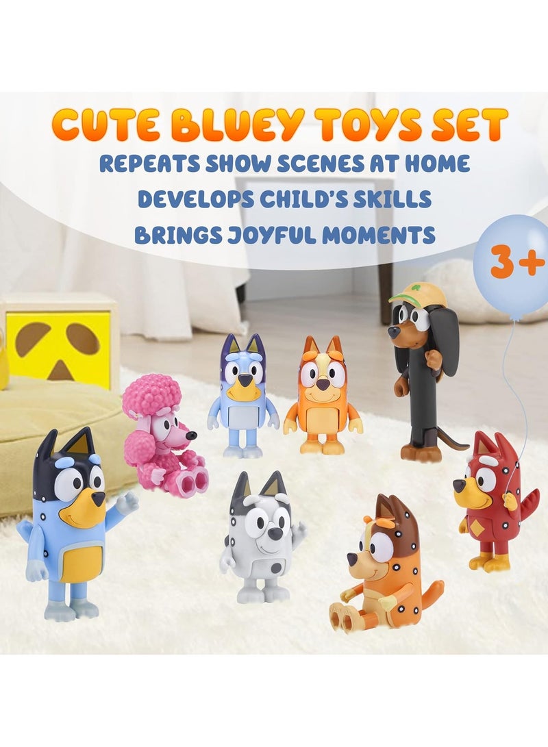 مجموعة ألعاب بلوي مذهلة مكونة من 8 قطع من ألعاب العائلة والأصدقاء بلوي، بينجو، بانديت، تشيلي، كوكو، سنيكرز، شخصيات مجسمة مفصلية ملونة صدئة مقاس 2.5 سم - Image 5