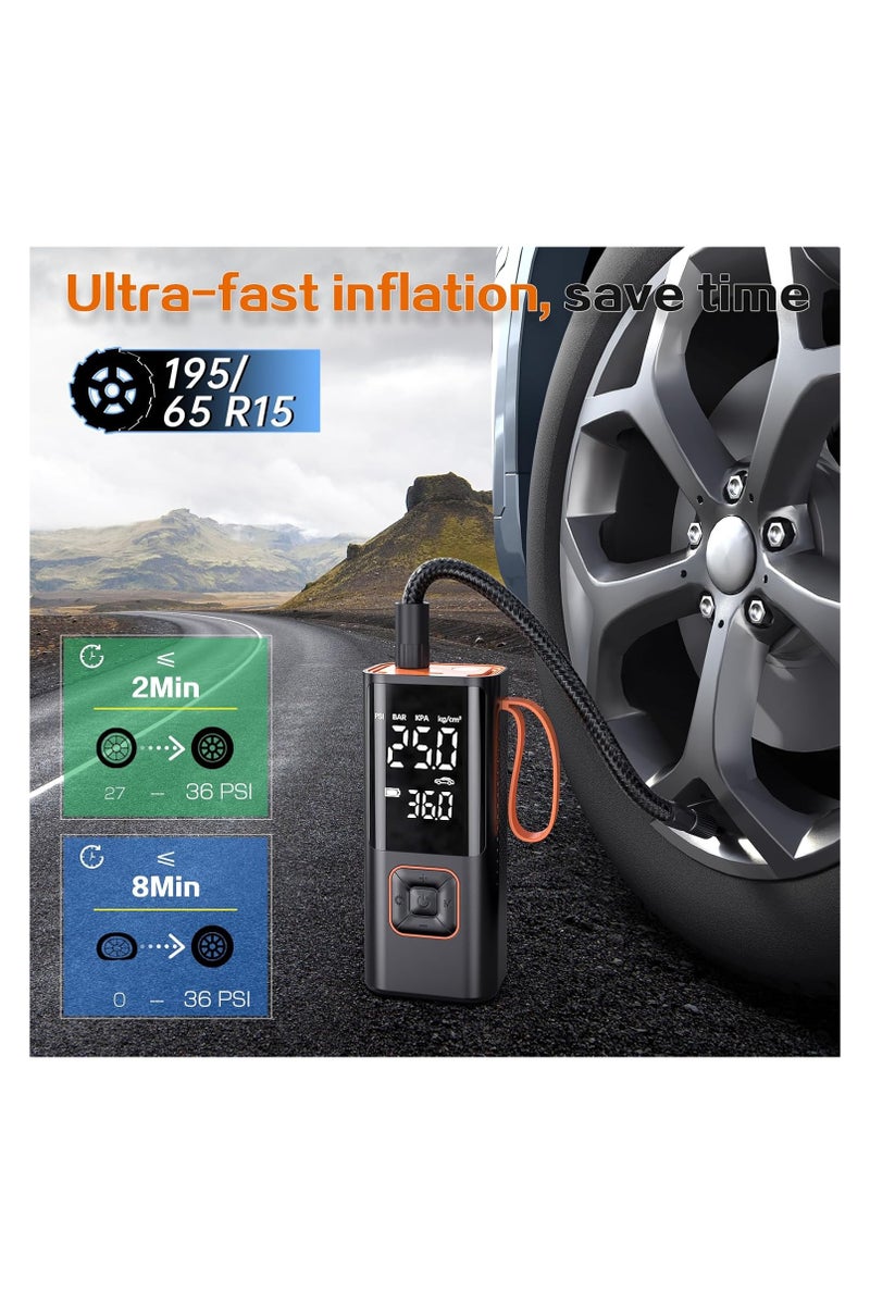 منفاخ إطارات السيارة الرقمي - مضخة هواء عالية السرعة مزودة بشاشة LED، وإيقاف تشغيل تلقائي، وطاقة ١٢ فولت تيار مستمر، ومجموعة فوهات، وحقيبة سفر - Image 2